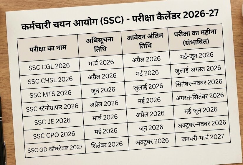 SSC Exam Calendar 2026