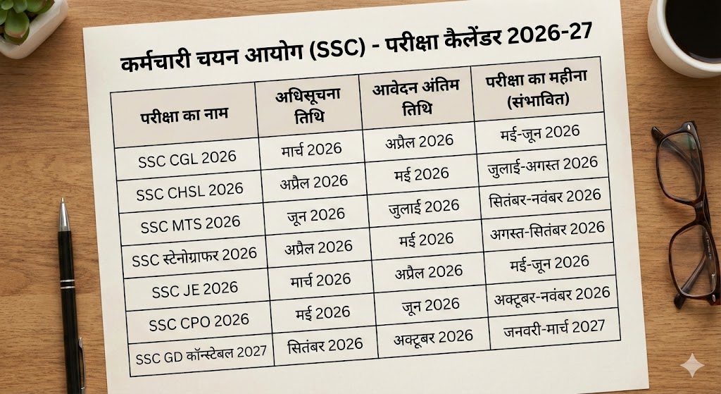 SSC Exam Calendar 2026